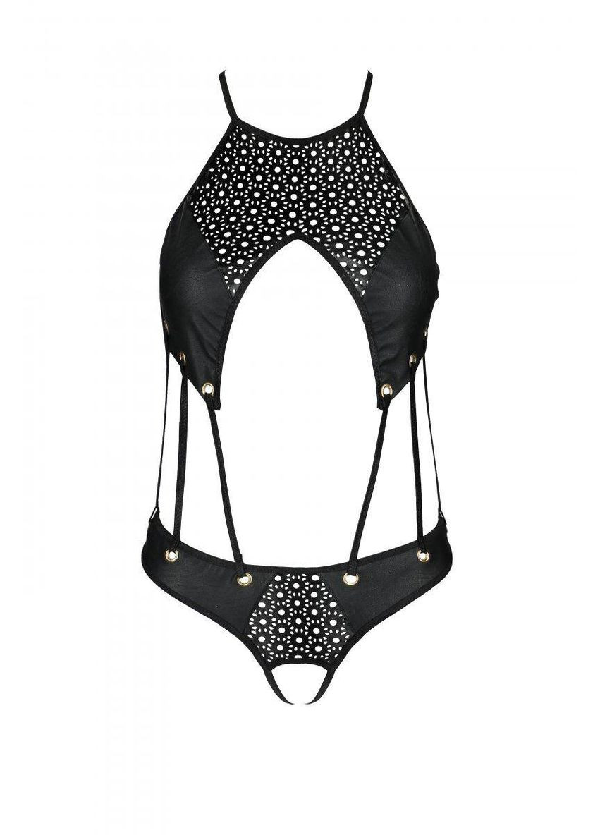 Боди из эко-кожи Passion Body black L/XL: с ремешками и перфорацией Tamaris (303902777)