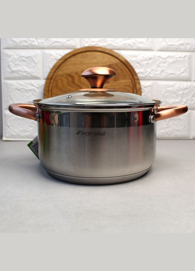 Кастрюля из нержавеющей стали 1.5 л с 5-слойным дном для индукции и газовых плит Kamille (303212864)