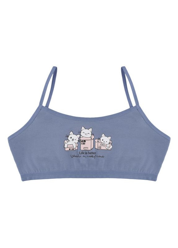 Синий подростковый топ на тонких бретельках с принтом life is better Donella хлопок