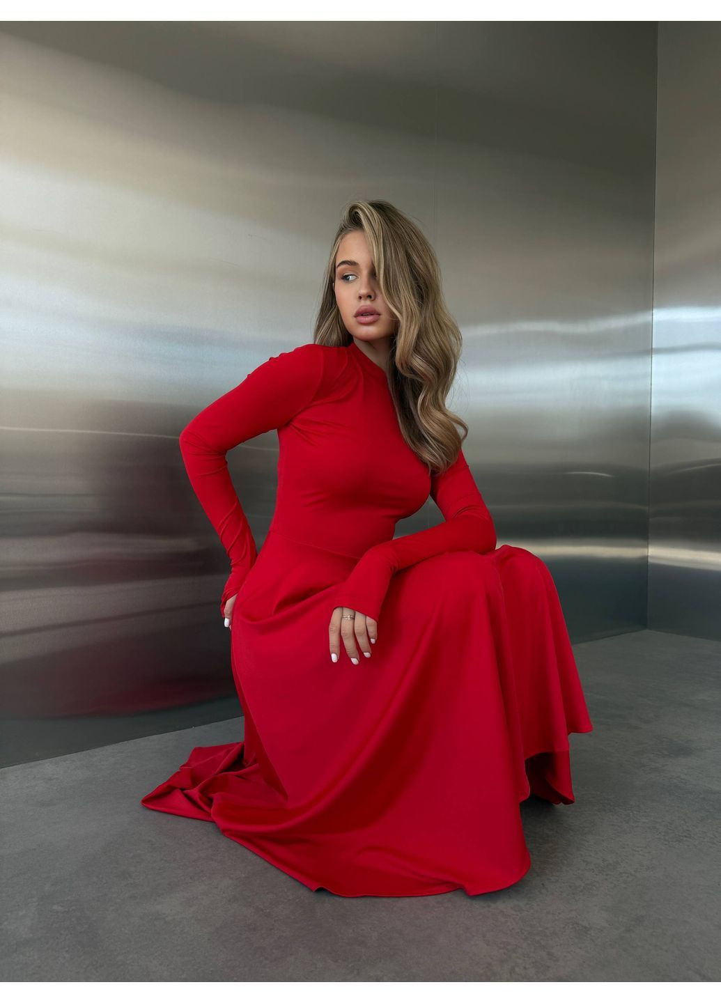 Червона святковий сукня жіноча кльош No Brand однотонна