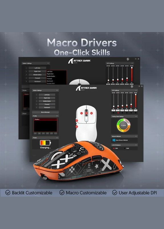 Бездротова мишка X3 Orange | Сенсор PAW3395 | 65 годин акум ATTACK SHARK (345627071)