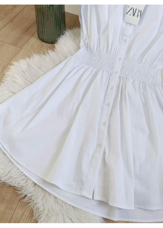 Белое мини-платье-рубашка с эластичным поясом Zara