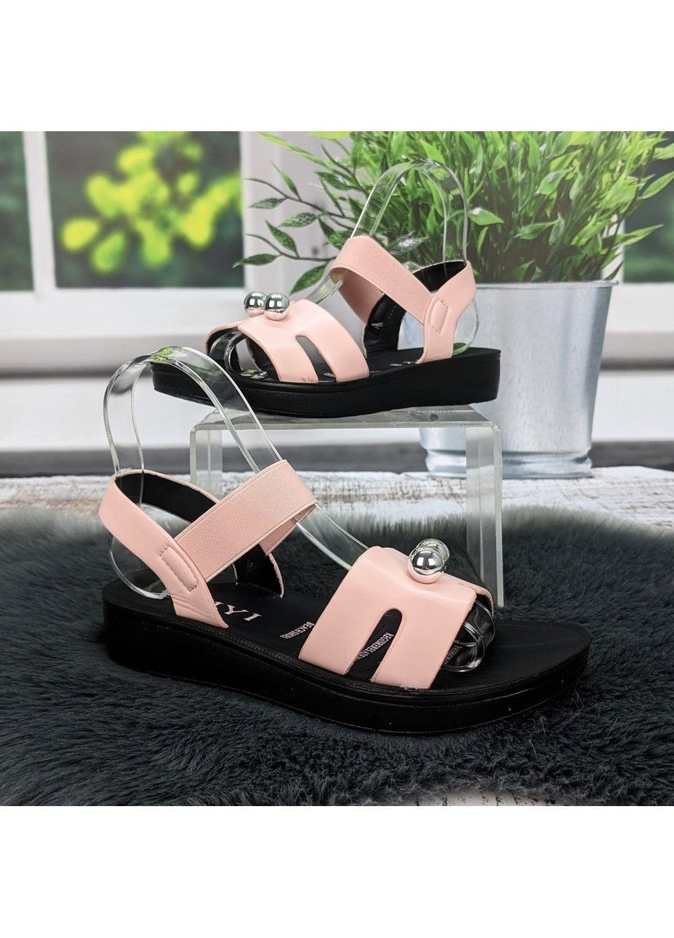 Розовые босоножки женские розовые на низком ходу YiYi на резинке