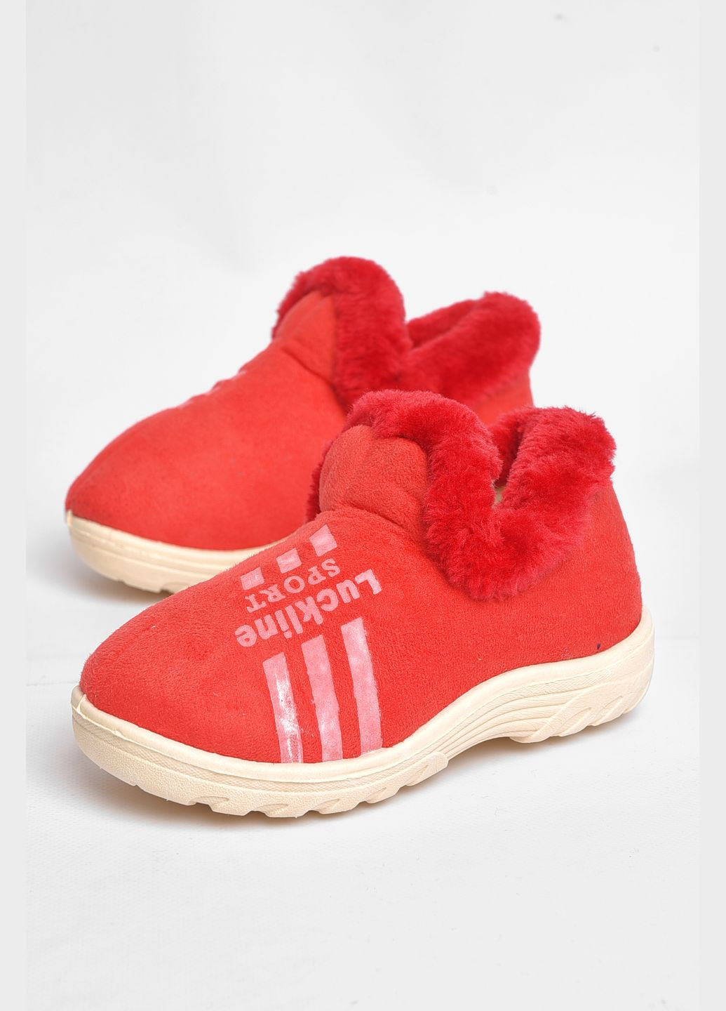 Красные тапочки детские чуни красного цвета с мехом Let's Shop