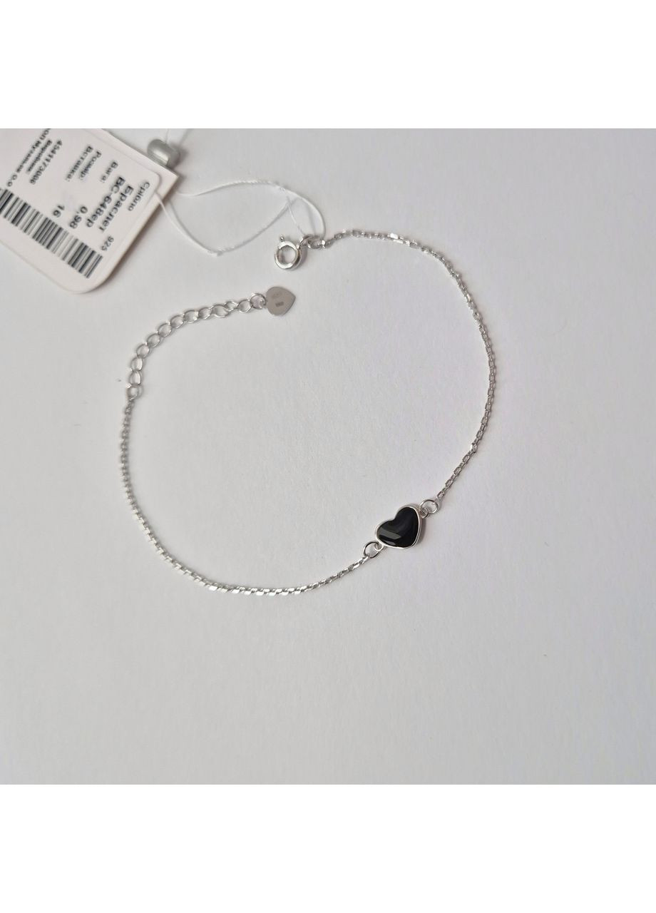 Серебряный браслет на руку Сердце с черной эмалью 16.5 - 19.5 см серебро 925 пробы Родированное вс648ер 0.98г Nobrand (364653488)