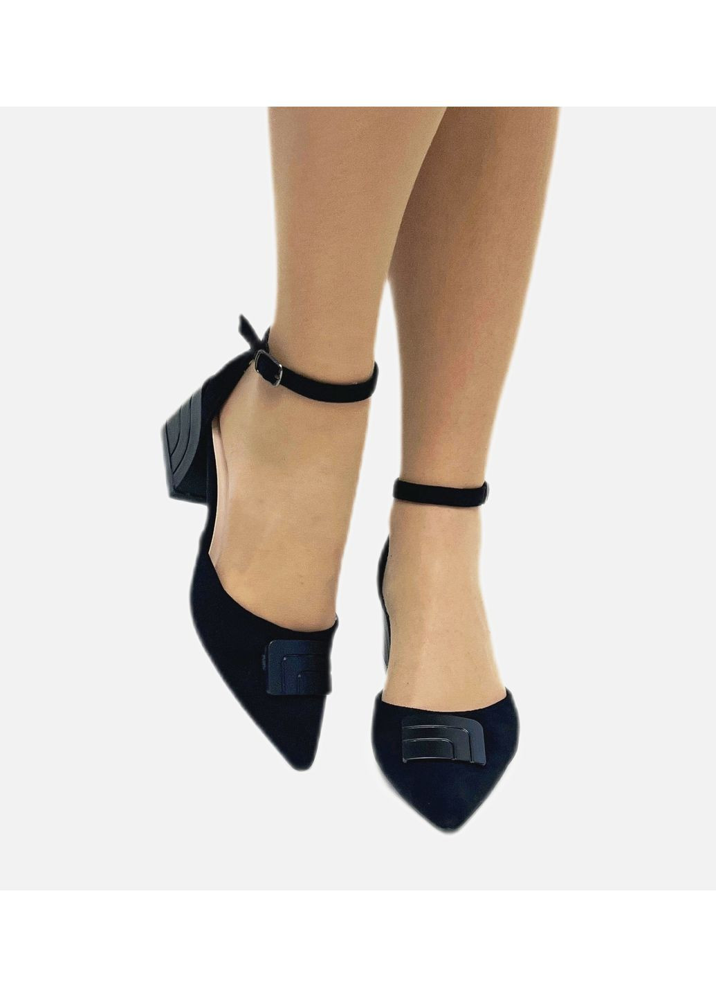 L&M Туфлі жіночі чорні туфлі-човники чорний з штучна замша, — літо (373195465)