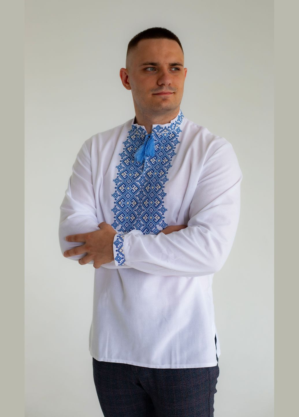 Белая мужская вышиванка vishivano4ka прямой хлопок (305418005)