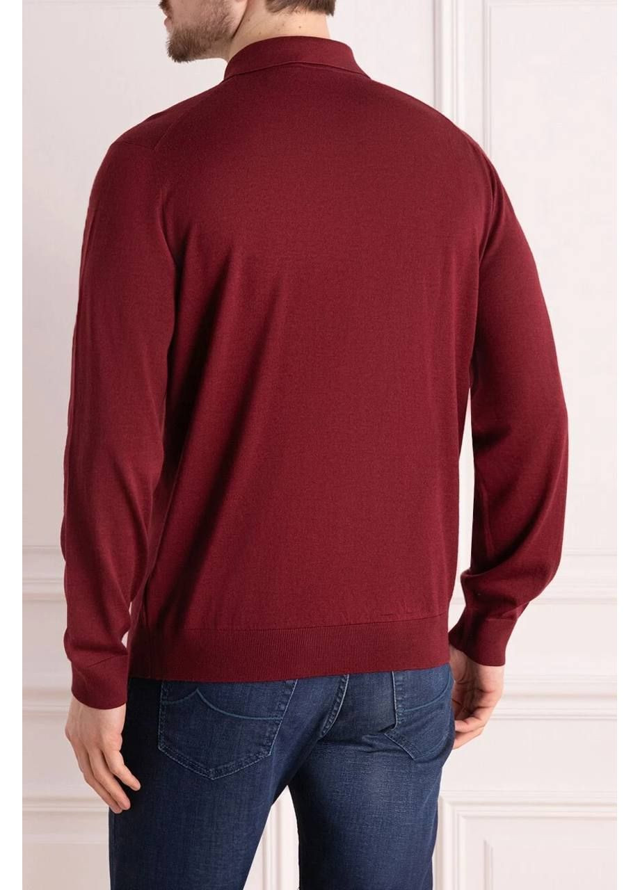 Бордовая футболка-поло с длинным рукавом для мужчин Stefano Bellini