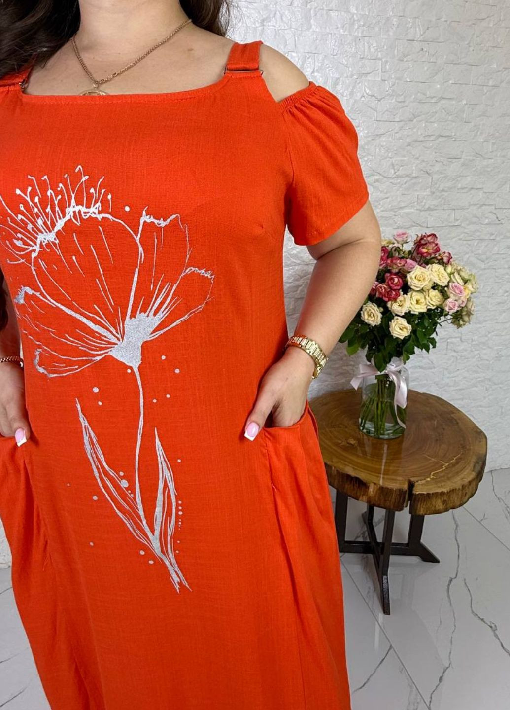 Оранжевое повседневный платье макси свободного кроя оверсайз Україна с рисунком
