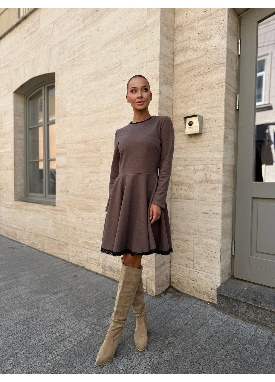 Коричневое праздничный, повседневный, кэжуал женское платье No Brand однотонное