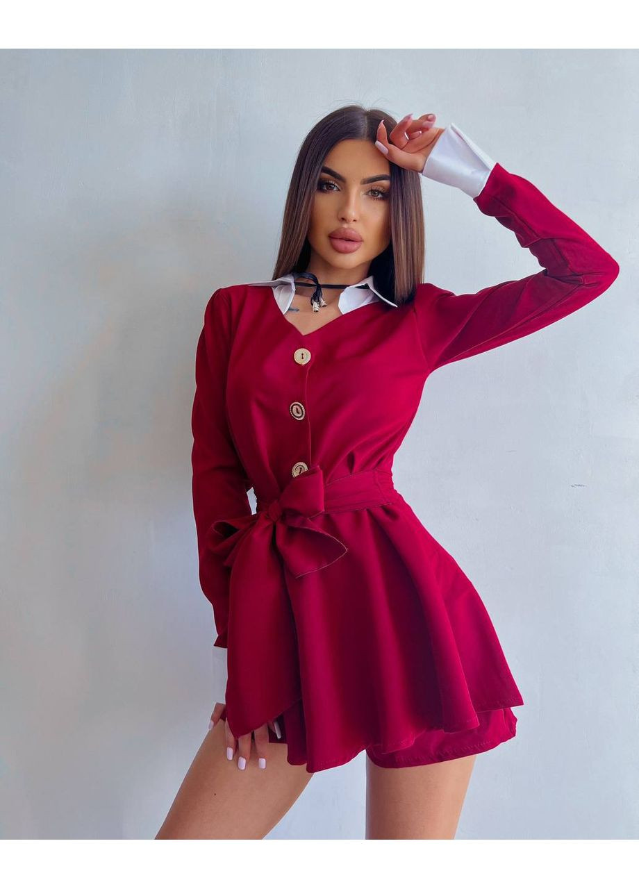 Красное праздничный, коктейльное, вечернее новинка - комбез-платье с золотой фурнитурой бэби долл queensleep_7km