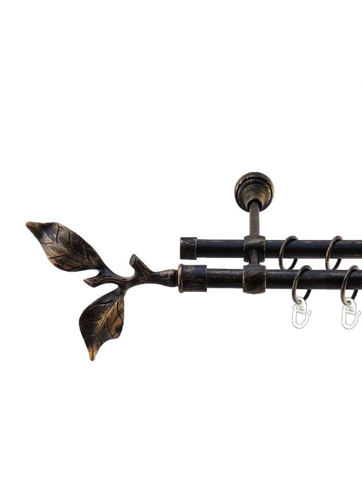 Карниз Листок Троянди металлический двухрядный литой гладкая труба Чорне Золото 16\16 мм 200 см (5468281) ORVIT (300796019)