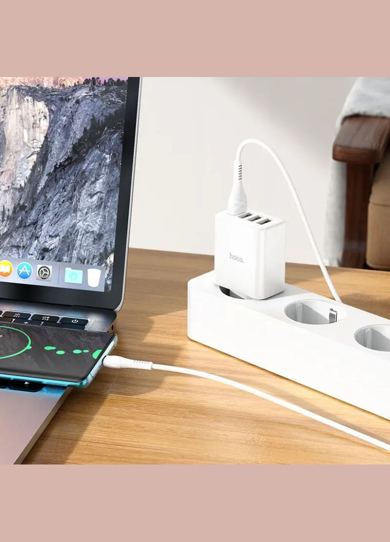 Мережевий зарядний пристрій C102A QC3.0 + кабель iPhone White Hoco (317192742)