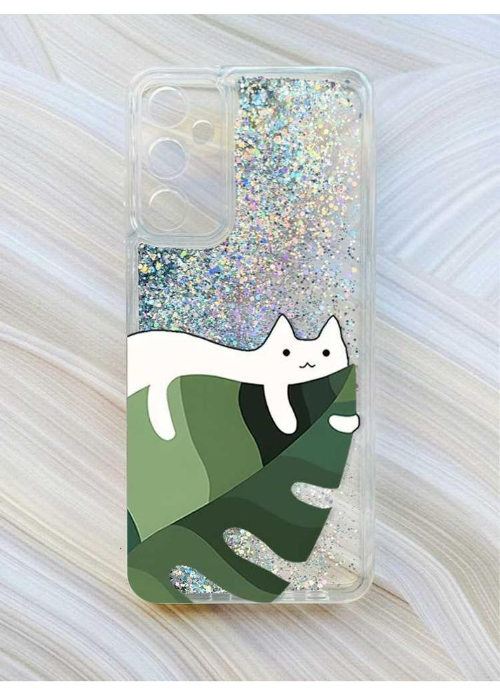Чехол с плавающими блестками на Samsung Galaxy M34 5G:: Кот на листе (принт 367) CASE CONTROL (360689543)