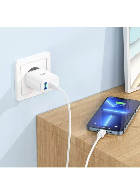 Сетевой адаптер питания C105A 20W Type-C и USB с быстрой зарядкой и кабелем Type-c to Type-c в комплекте Адаптер Hoco (349824279)