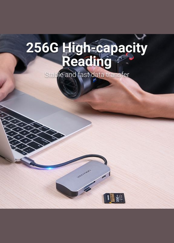 Хаб USB 3.1 TypeC -> 3хUSB 3.0/SD/TF/PD 100W 6-in-1 Vention (315502772)