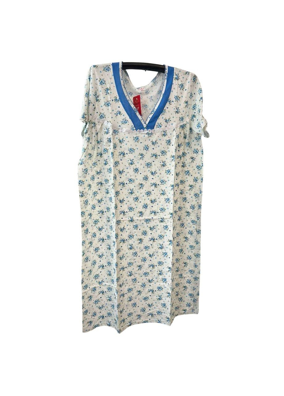 Ночная рубашка женская хлопковая белая с голубым Цветы р NBB73 ANDIN (344590226)