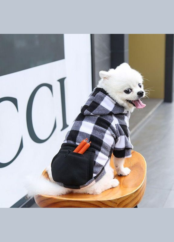 Худи для котов и кошек с карманом Pet Style "Сосиска" Чернобелая клетка XL No Brand - (323232467)
