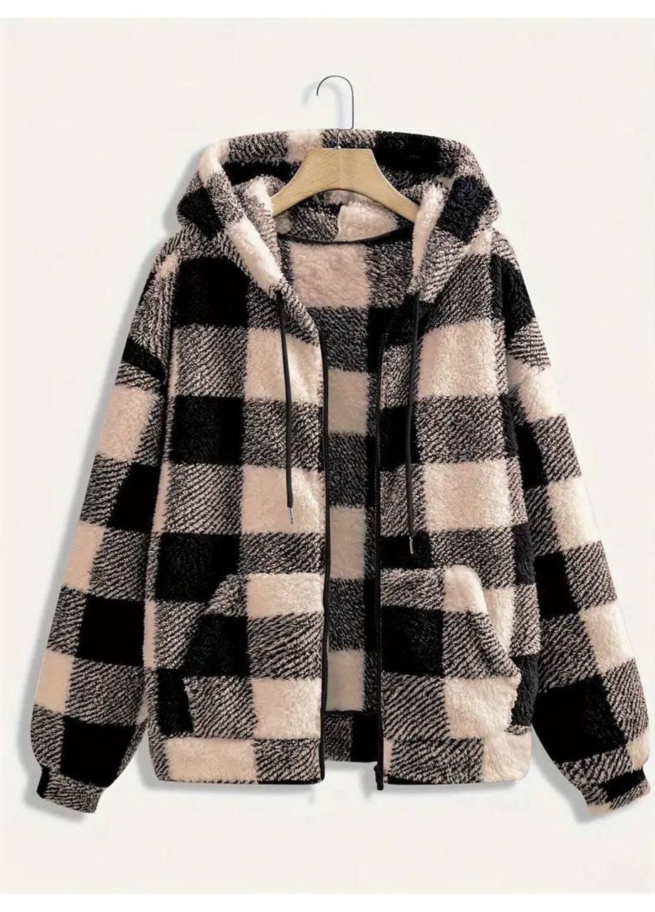 Темно-бежевая демисезонная женская сопка из махры в клетку универсальный (42–46) беж-черная No Brand