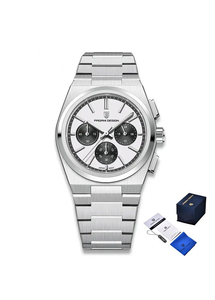 Часы Мужские серебристые с хронографом водонепроницаемые 100м кварцевые с сапфировым стеклом ProDobro (367264429)