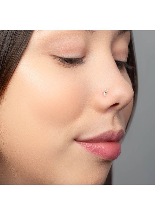 Пирсинг в нос Золотой крестик с фианитами. No Brand (355921867)