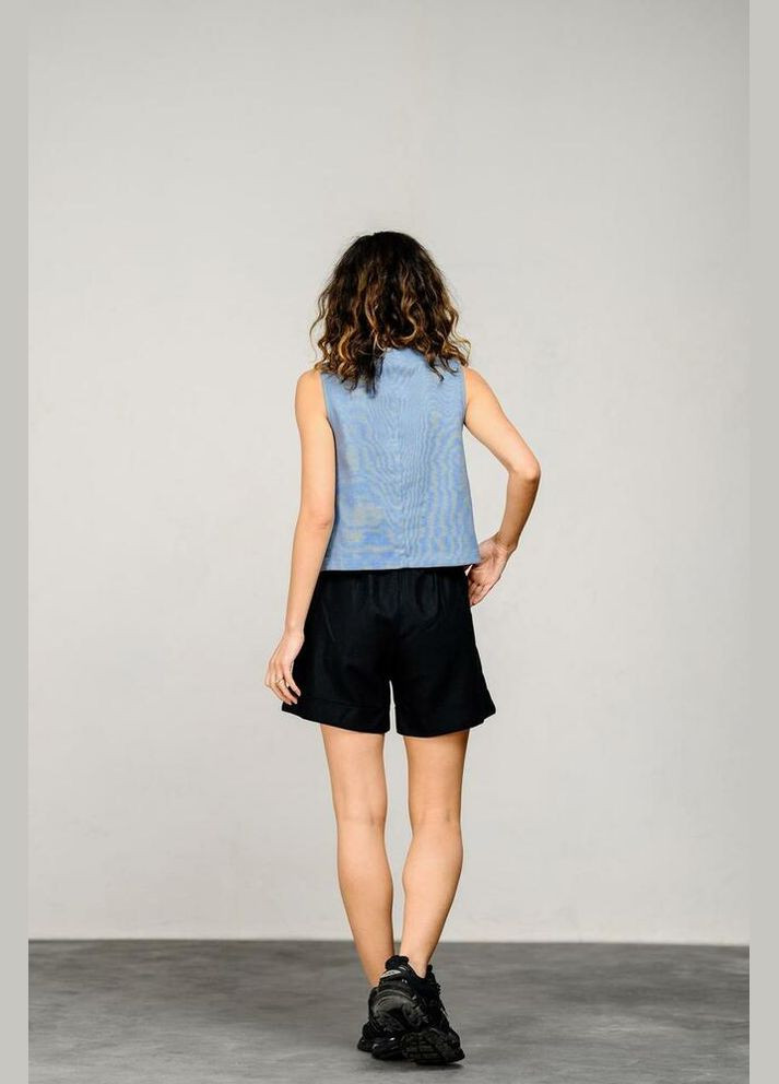 Женский льняной серо-голубой топ без рукавов MKAZ6454-1 Modna KAZKA — 336932043