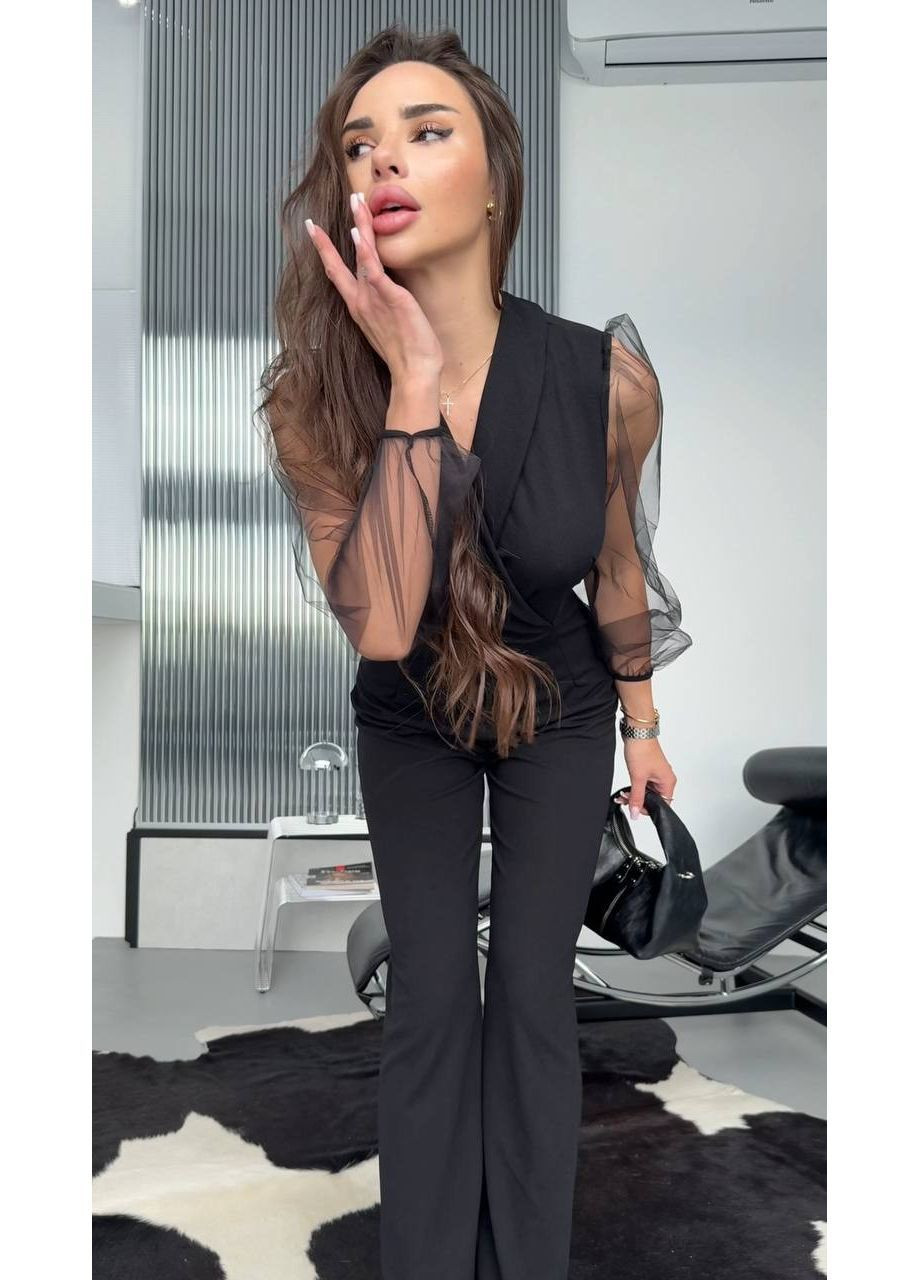 Жіночий комбінезон креп дайвінг No Brand Р1541-737 комбінезон-брюки чорний креп-дайвінг