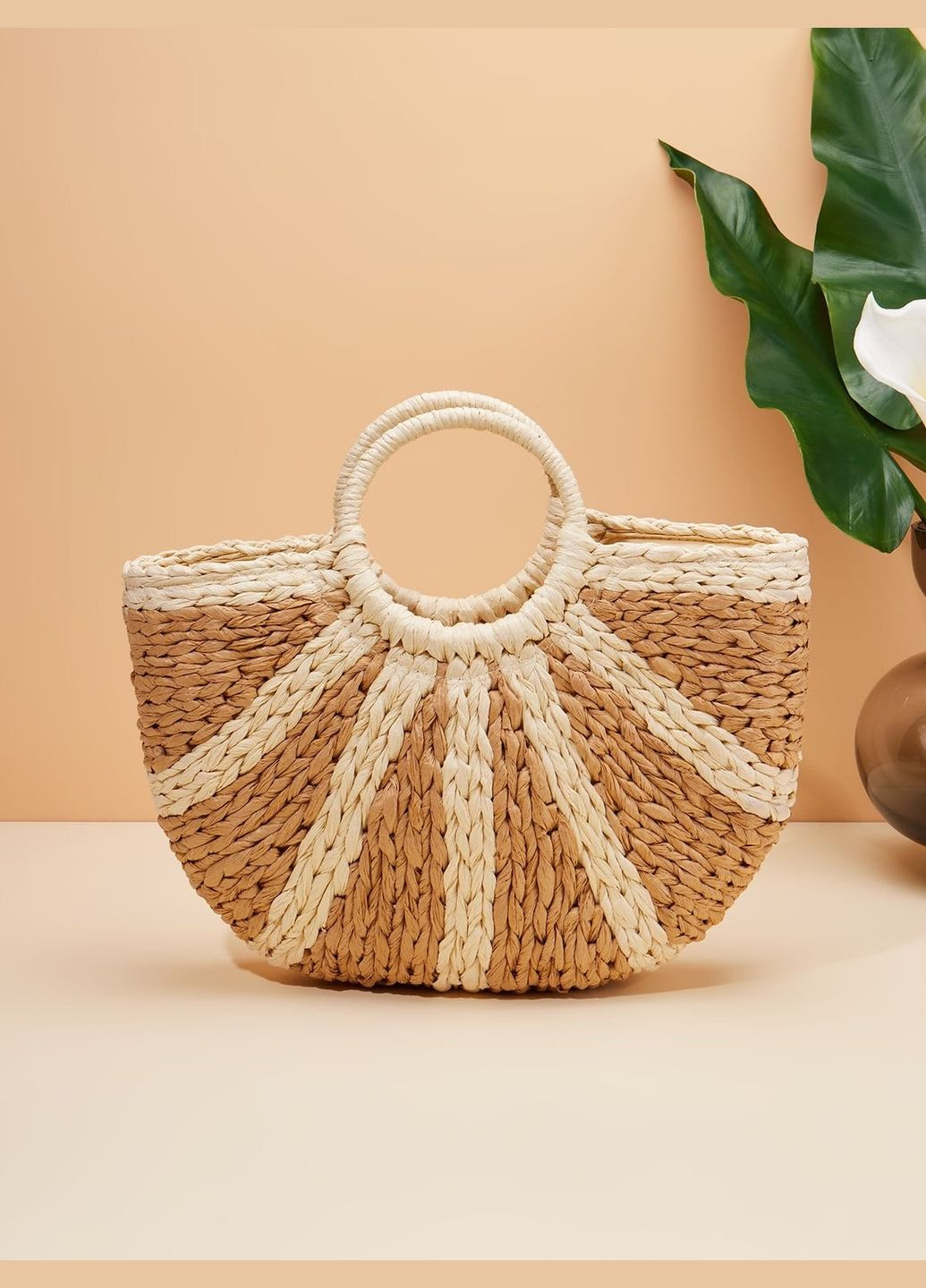 Женская летняя соломенная сумка Корзинка с подкладкой и круглыми ручками COMBY No Brand (342419352)