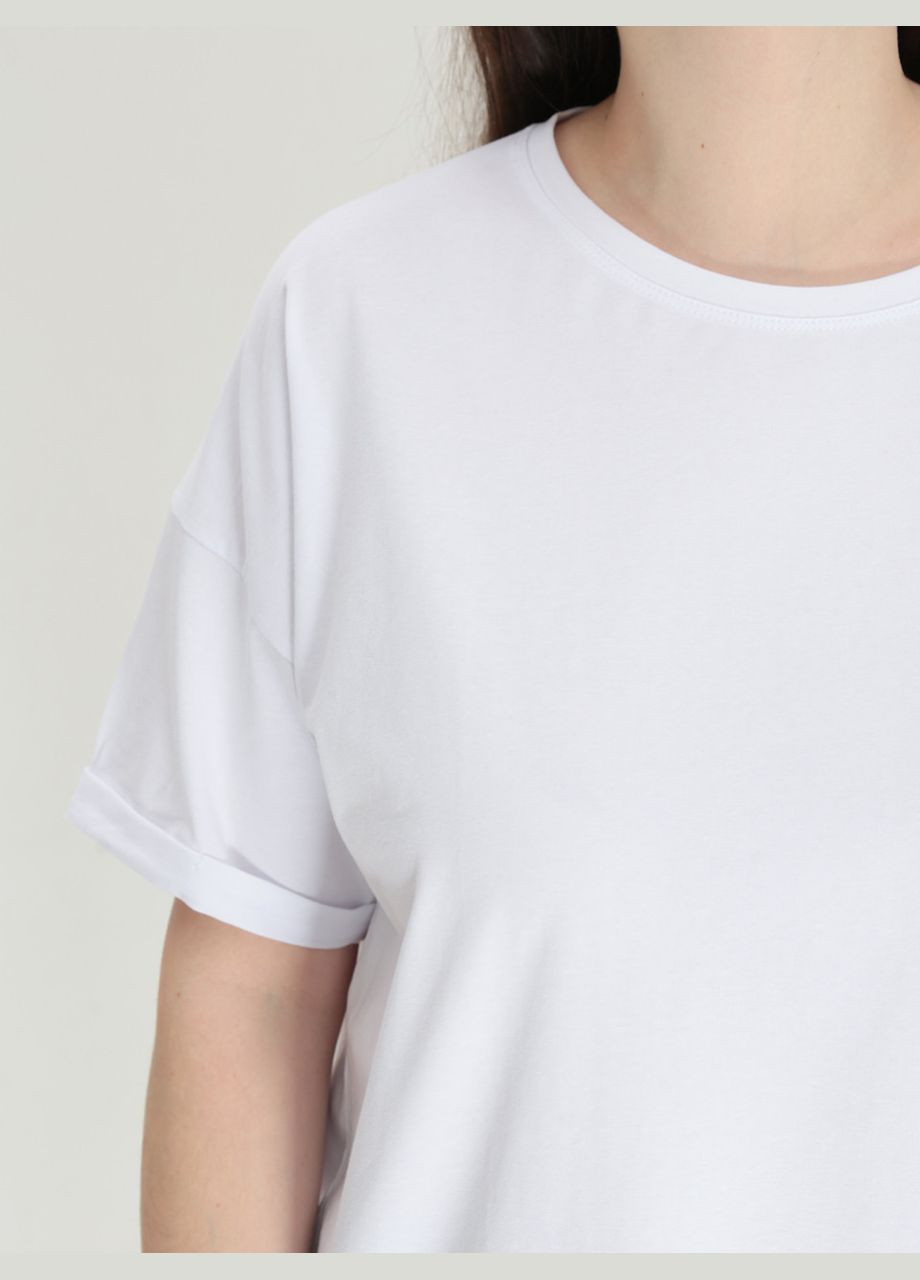 Женская футболка белая широкая однотонная большой размер JEANSclub Подовжена - (322999563)