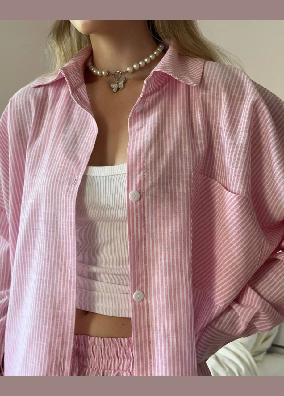 Женский костюм двойка в полоску: оверсайз рубашка и брюки с эластичным поясом. MonCher (339786863)