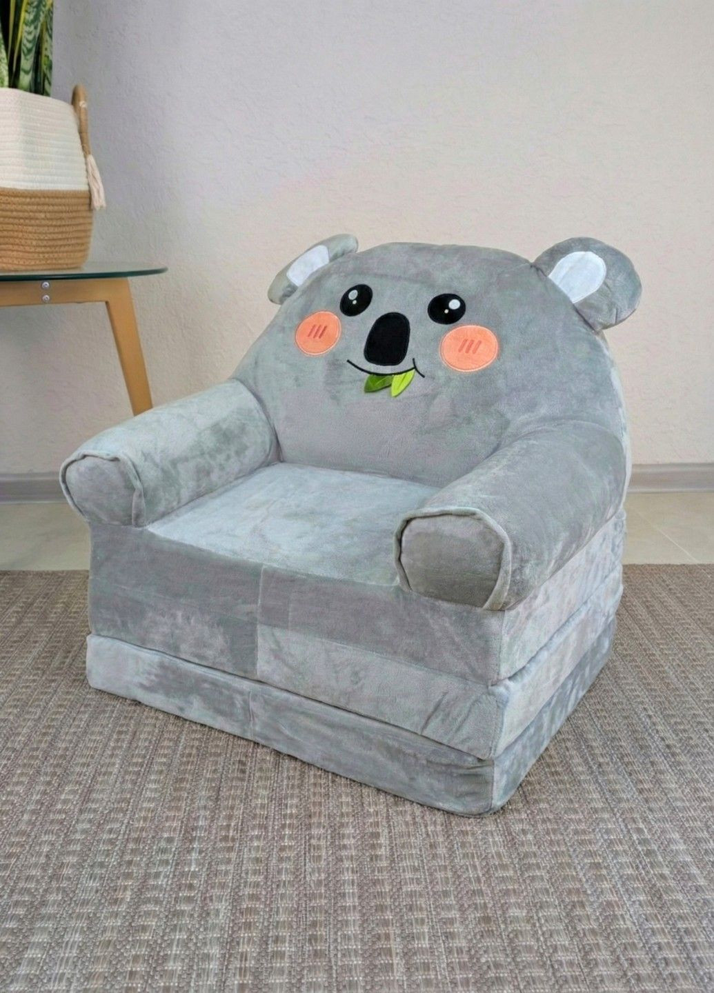 Дитяче крісло іграшка Коала сіра плюшеве розкладне в ліжечко Lalapka (372166667)