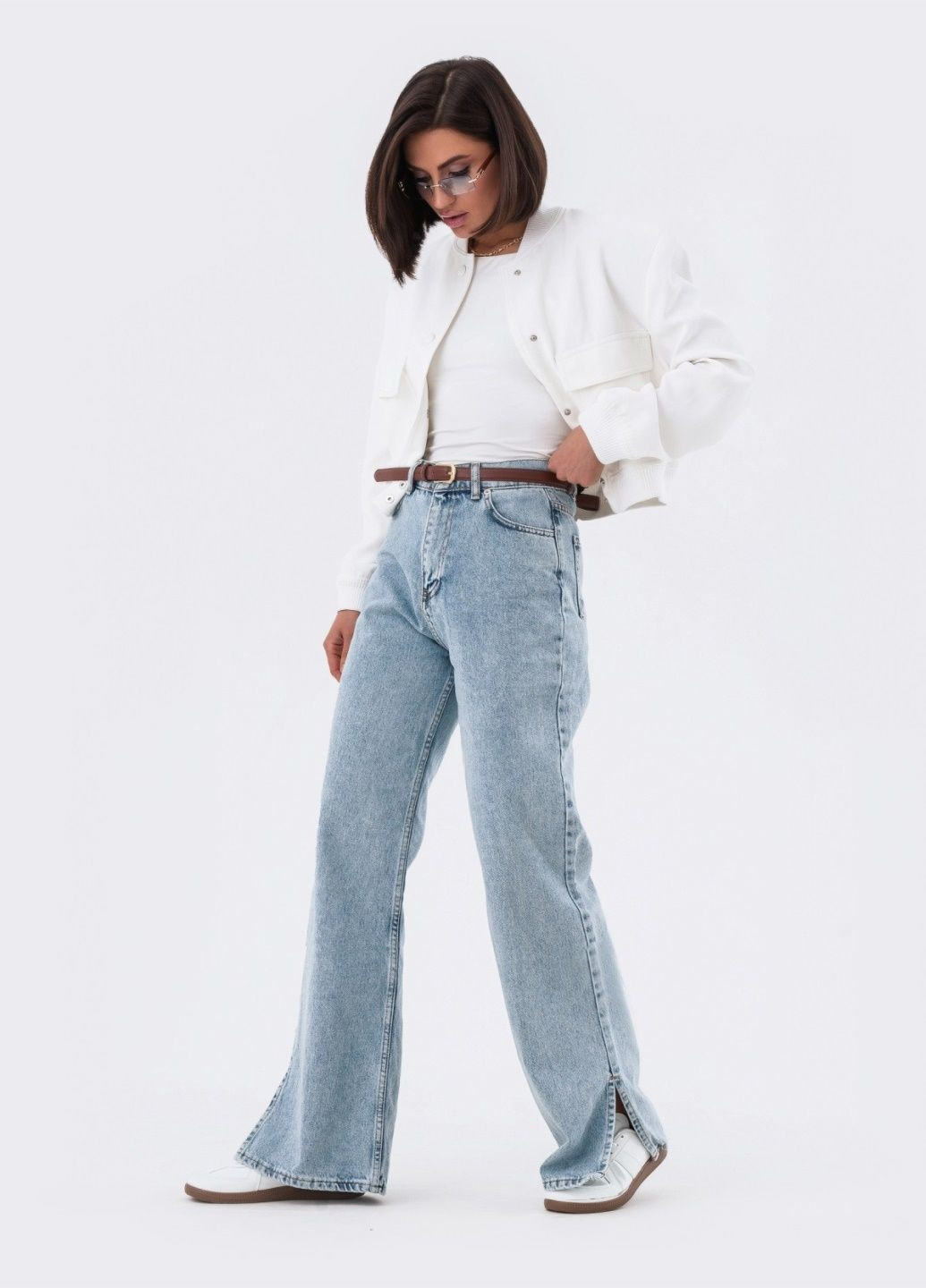 довгі джинси з розрізами знизу блакитні Dressa - (287340366)