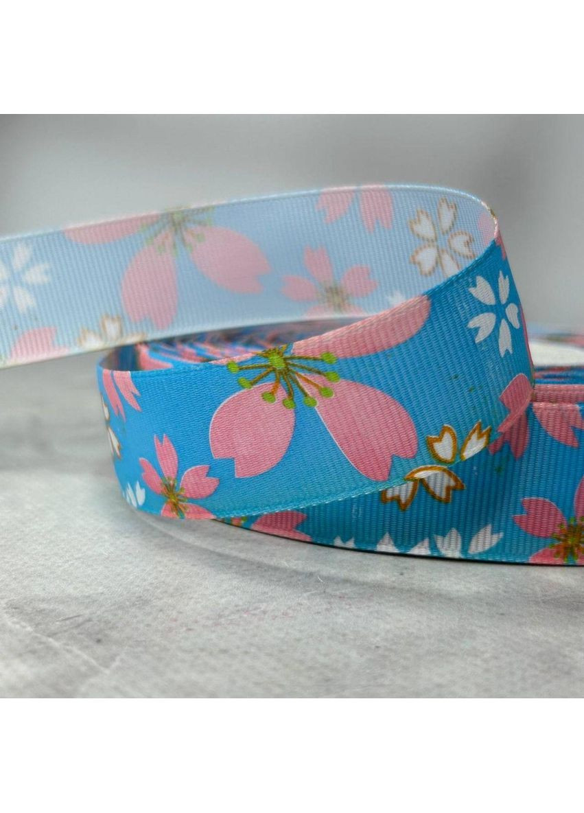 2,5 см Стрічка репсова з принтом на метраж - #750/2 блакитний Plus-plus (352745458)