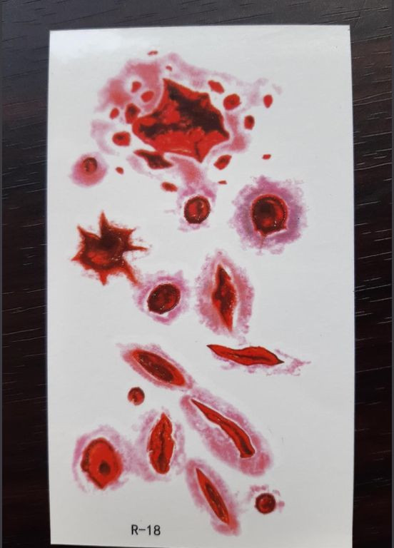 Стікер на тіло переводки Рани 10 на 6 см червоний Jannet Тату (305766149)