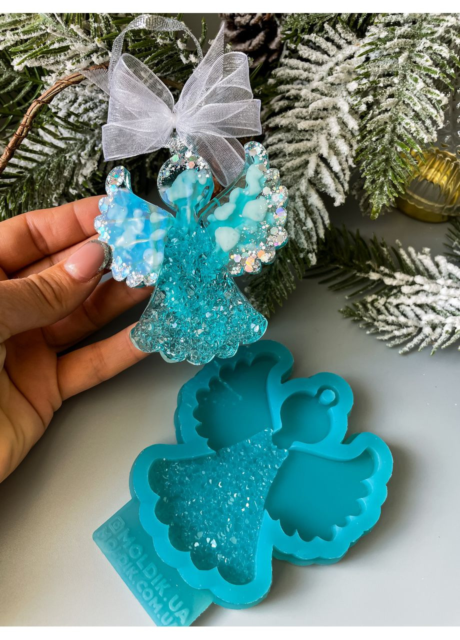 Молд Янгол у кристалічній сукні форма для новорічних іграшок на ялинку силіконова форма для епоксидної смоли No Brand (370566592)