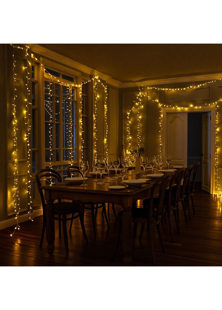 Новогодняя гирлянда комнатная нить 14 м 160 LED черный провод Желтый W160LED16MBY Jooki (366037829)