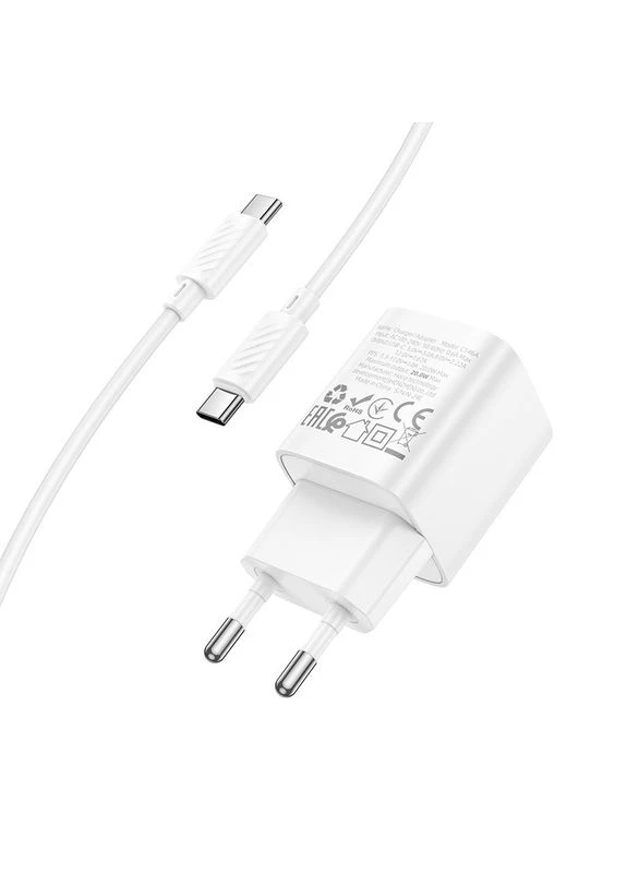 Сетевое зарядное устройство с кабелем C146A Charm single port PD20W charger set (C to C) (EU) White Hoco (391226528)