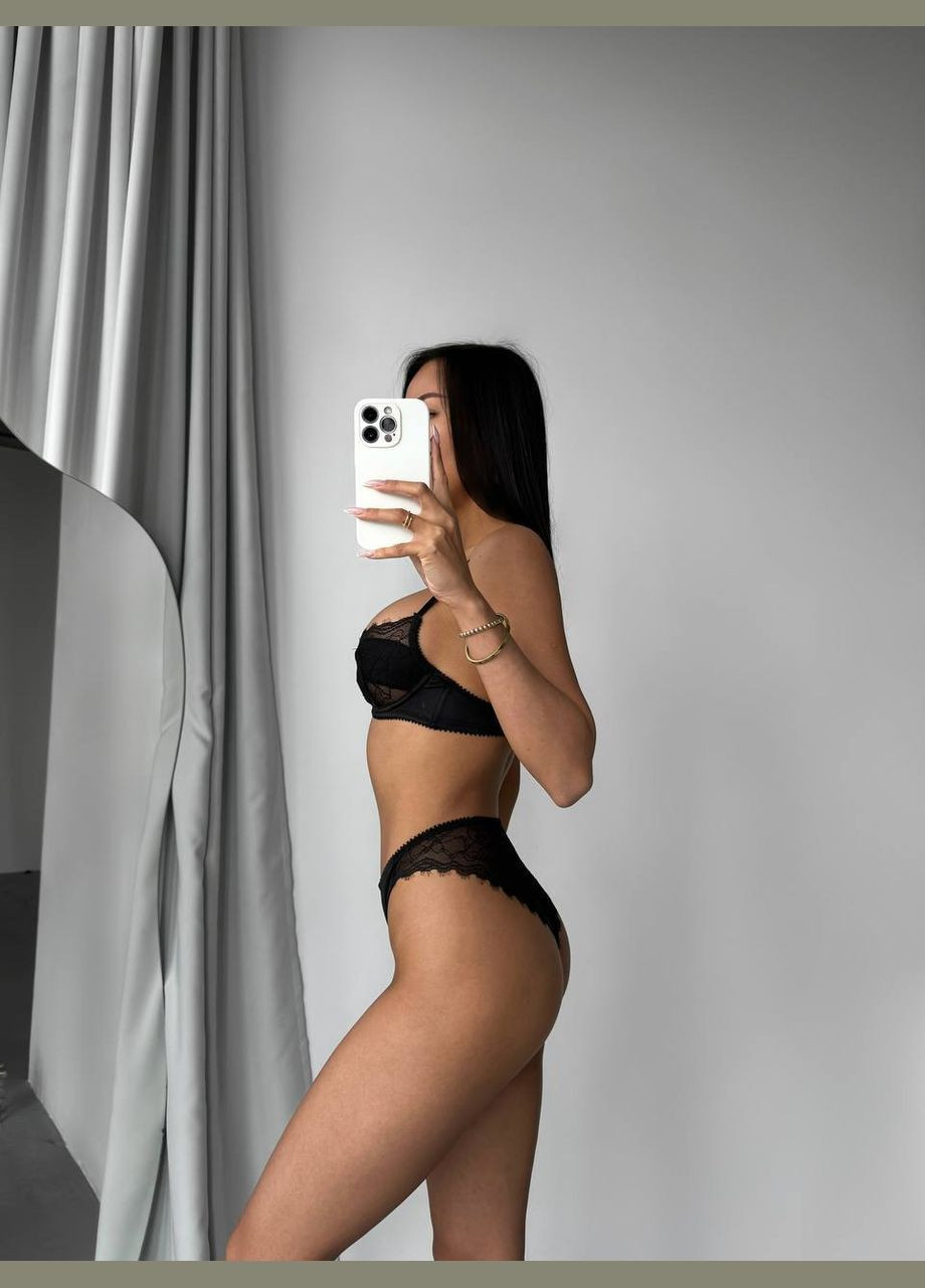 Чорний демісезонний комплект білизни трусики+ бюстгальтер No Brand