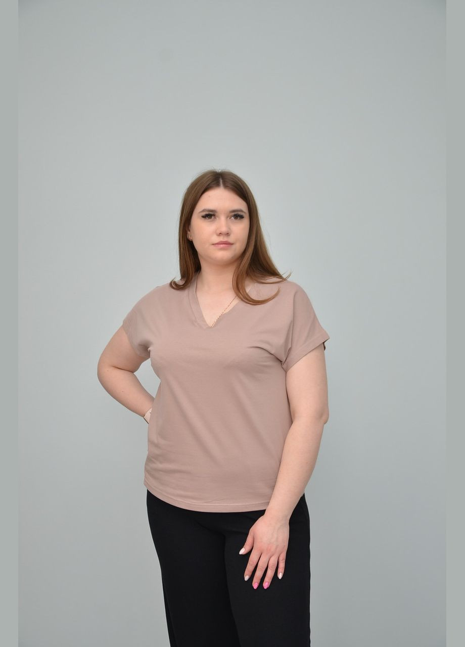 Бежева всесезон жіноча повсякденна футболка, бежевий (2xl,, 4xl, 5xl) No Brand