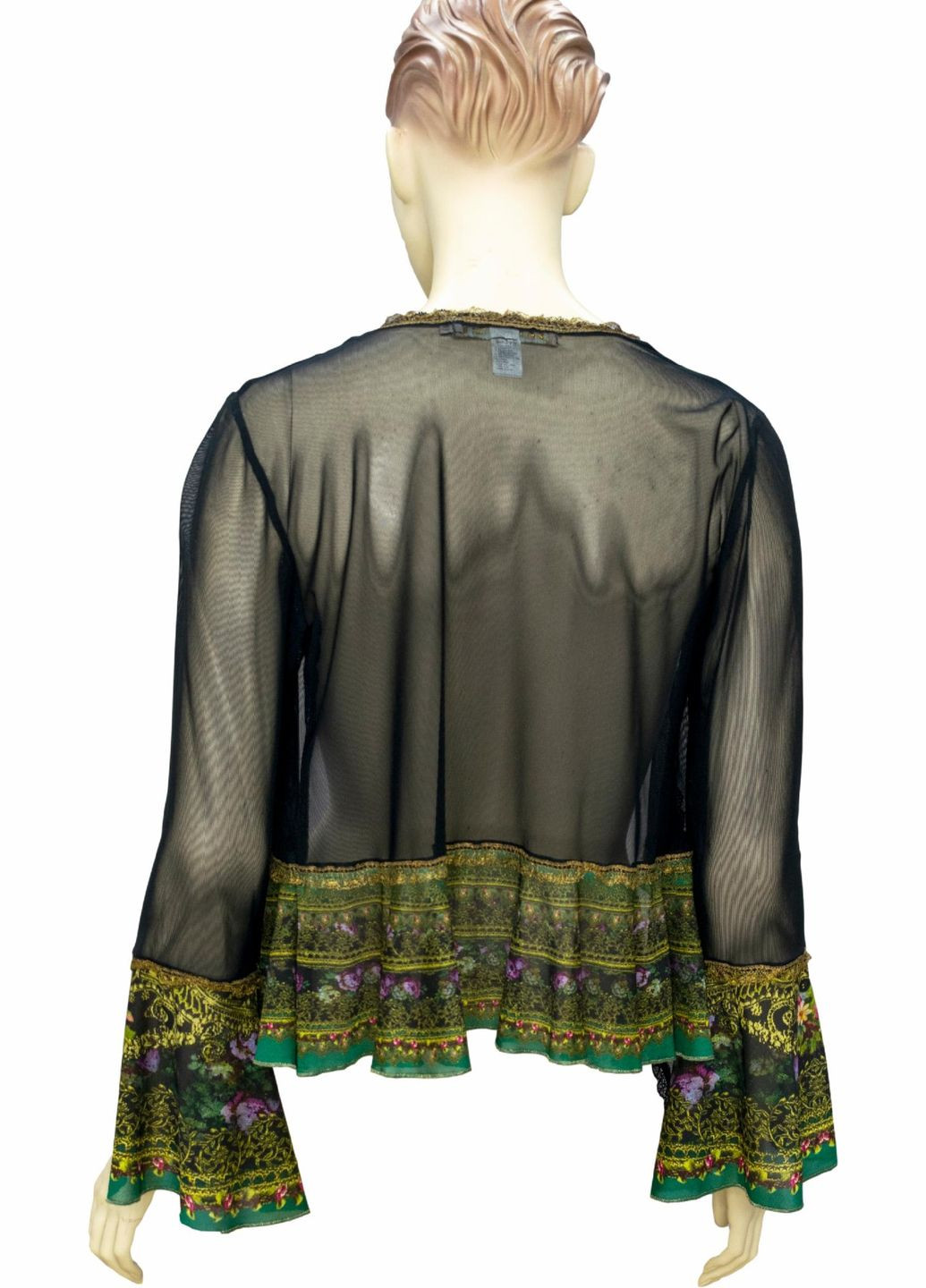 Зелёная блуза женская "вечерний шарм" с цветочным принтом, кружевом, ручная работа (р-l) Michal Negrin