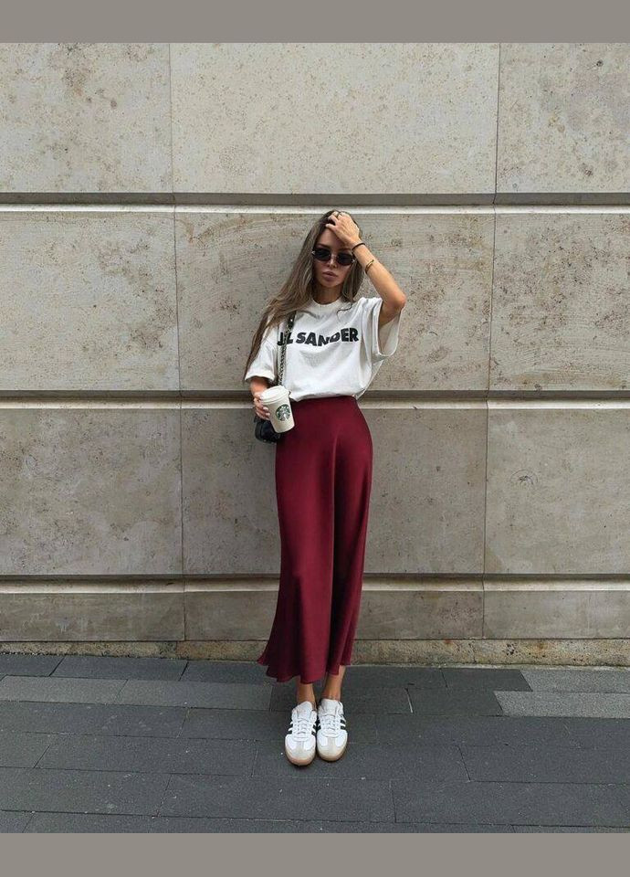 Бордовая повседневная однотонная женская юбка макси. Avanti