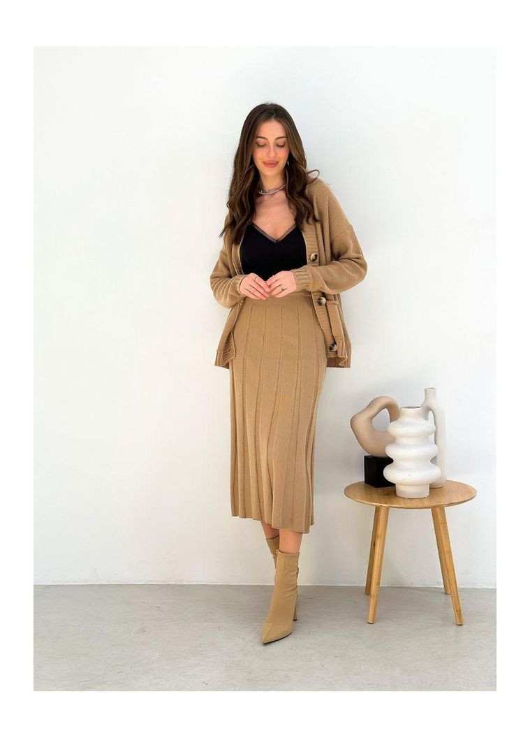 Бежевая повседневная женская вязаная юбка плиссе жаклин (ak27905p) Art Knit