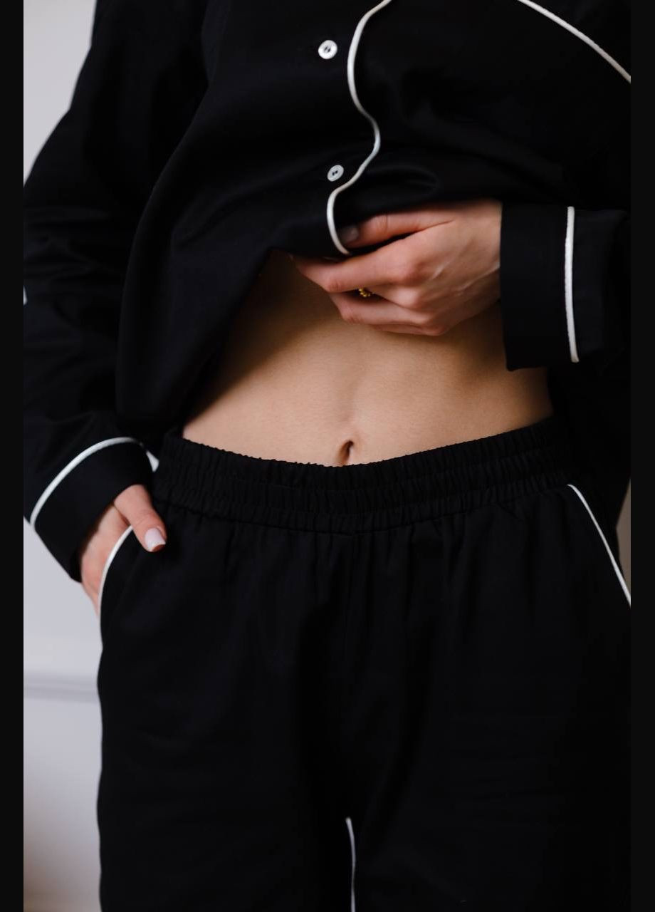 Чорна класична піжама з натуральної тканини штани та рубашка Shine