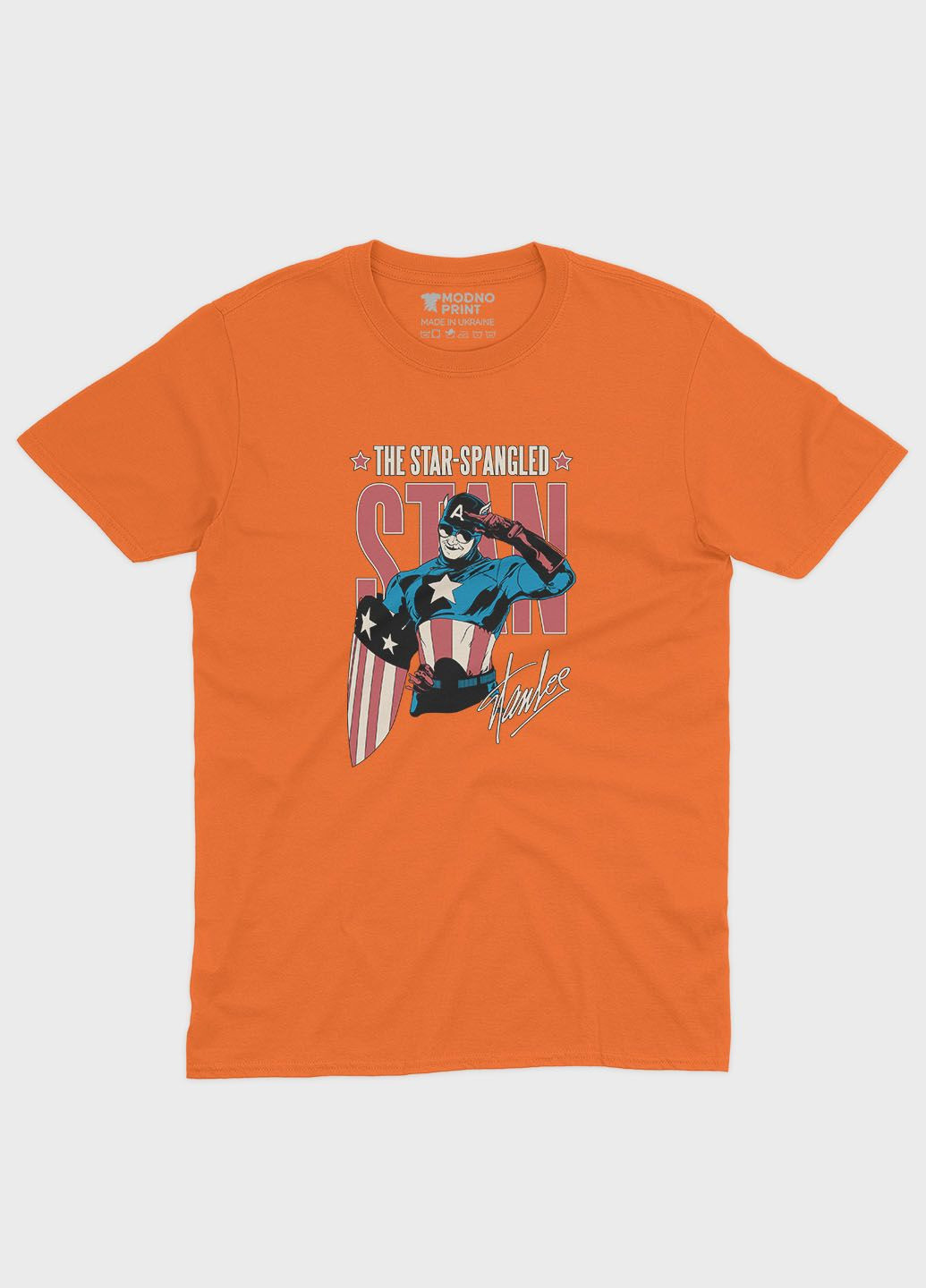 Оранжевая демисезонная футболка для мальчика с принтом супергероя - капитан америка (ts001-1-ora-006-022-002-b) Modno