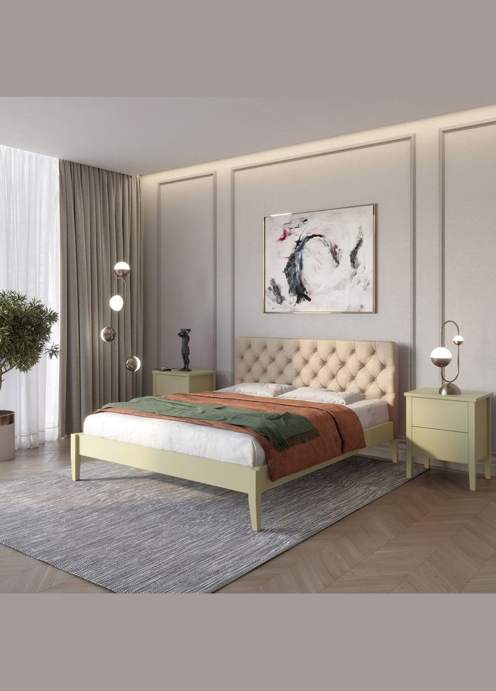 Двоспальне дерев'яне ліжко Рим ДК (RAL1020)/Аляска 23 (Бежевий) Б3 180х200 см (MBG-5137) Mebigrand (368282286)