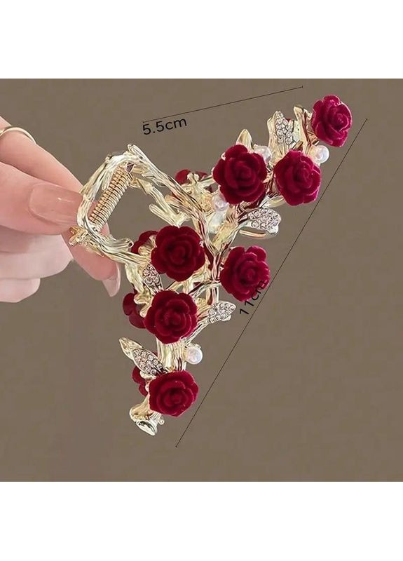 Заколка крабик для волос Королевская Роза из прочного металла, с жемчужными акцентами No Brand (370290498)