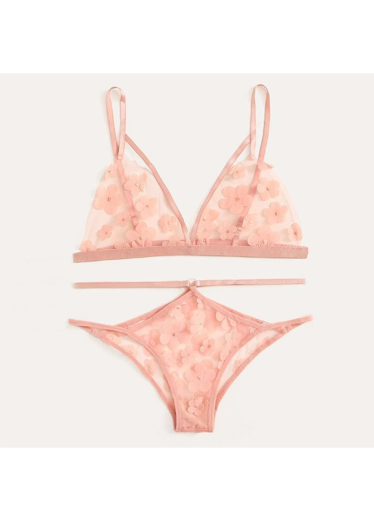 Рожевий демісезонний комплект білизни "квіти" No Brand