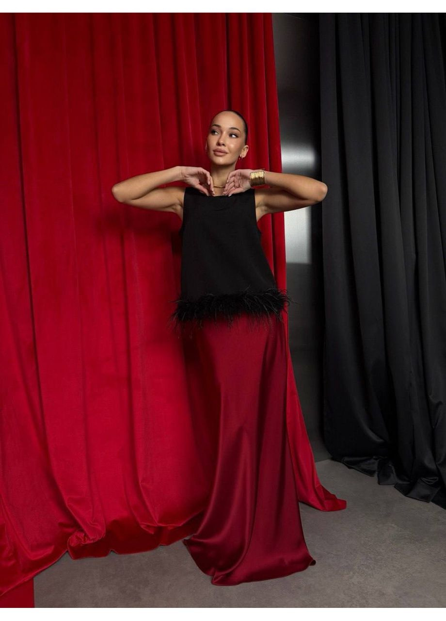 Чёрная стильная блуза с перьями No Brand