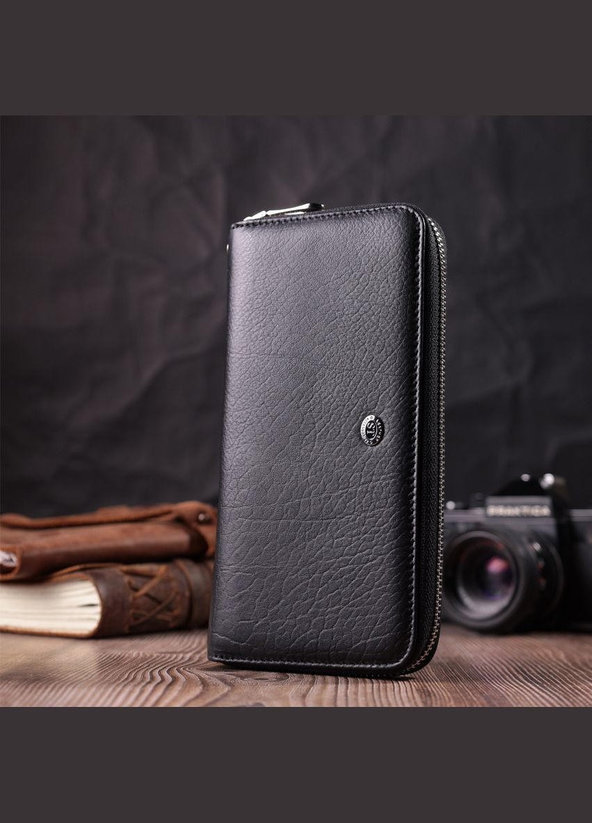 Гаманець-клатч універсальний на одне відділення з натуральної шкіри 22562 Чорний st leather (298568719)