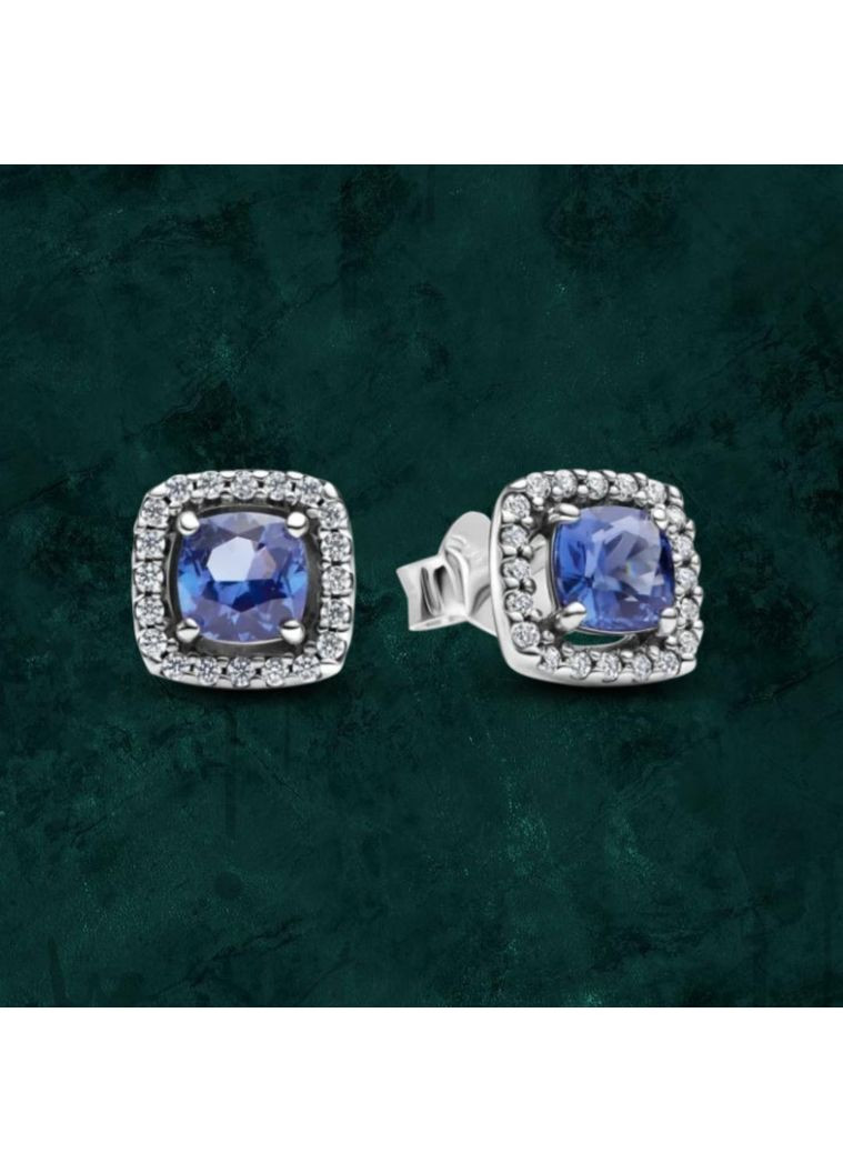 Серебряные сережки "Блестящий синий квадрат" Pandora (Пандора) 293551C01 No Brand (363028376)